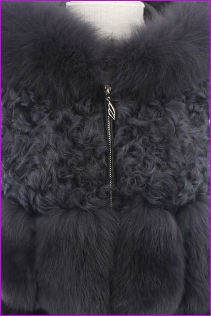 Dark Grey Fox Fur with Lamp Fur Hooded Gilet 55CM DO1500 - Furdela