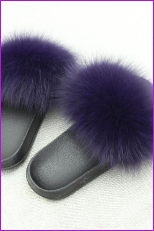 Dark Purple Fox Full-Pelt Fur Sliders DF003 - Furdela