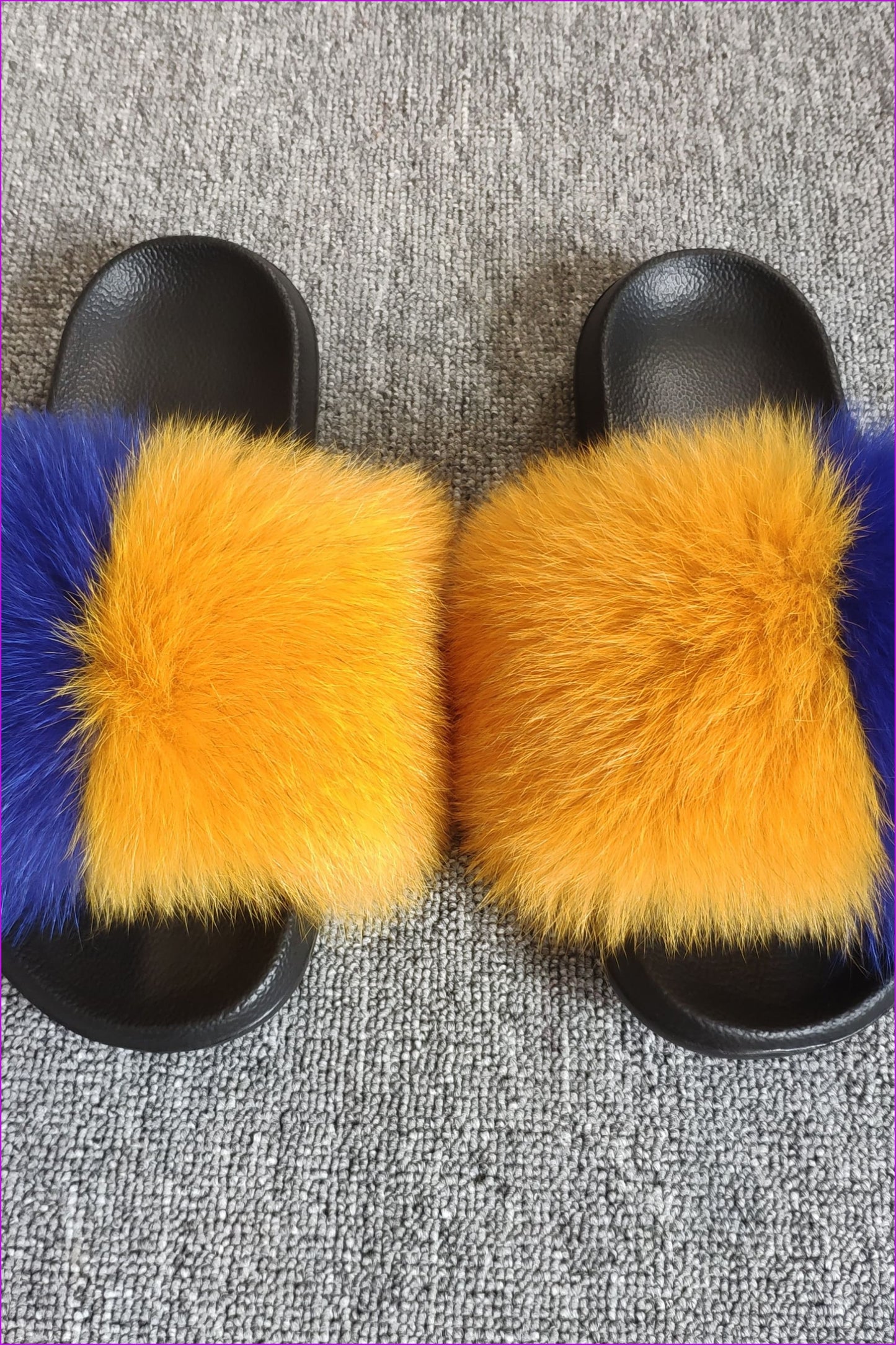 Dark Yellow And Royal Blue #2 Fox Full-Pelt Fur Sliders DF003 - Furdela