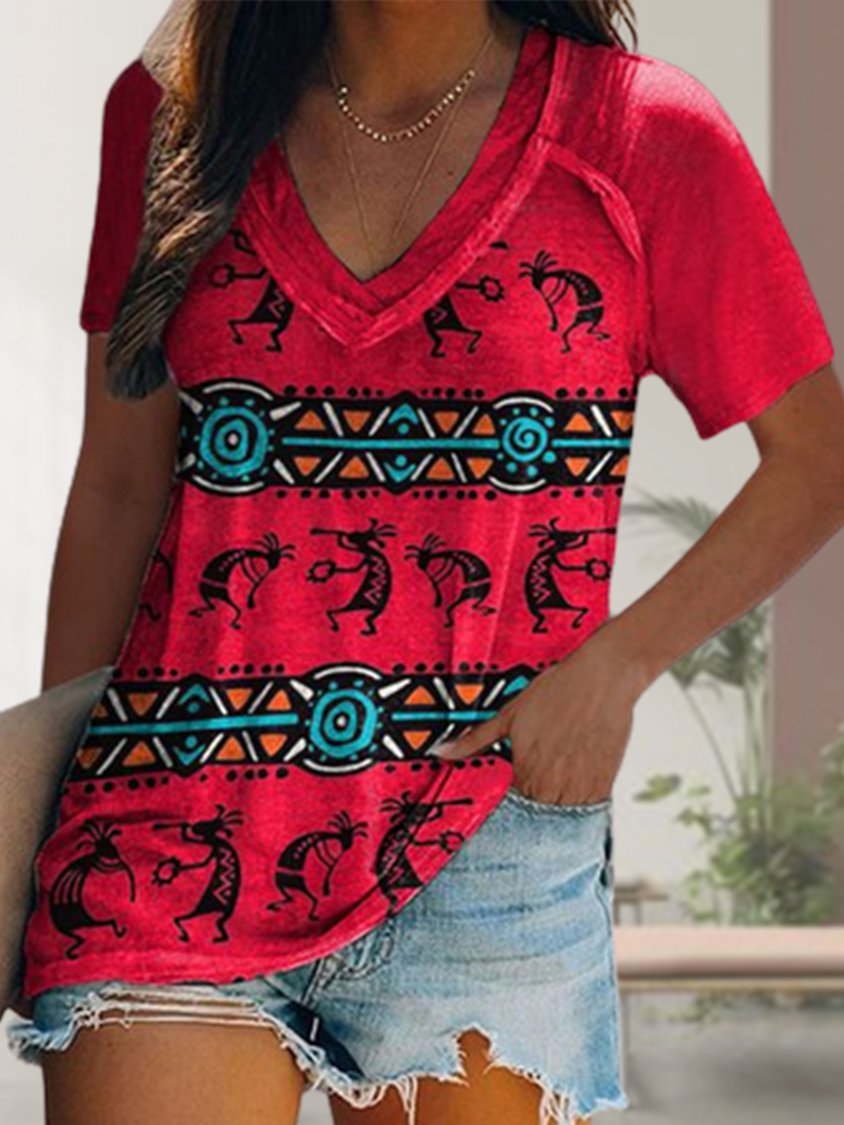 Vacation Loosen Tribal Short Sleeve Tops ap86