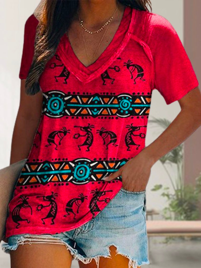 Vacation Loosen Tribal Short Sleeve Tops ap86