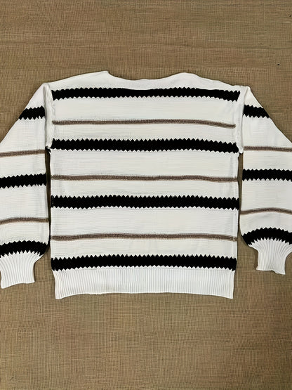 Striped Pattern Crew Neck Knitted Top GV3157 Furdela