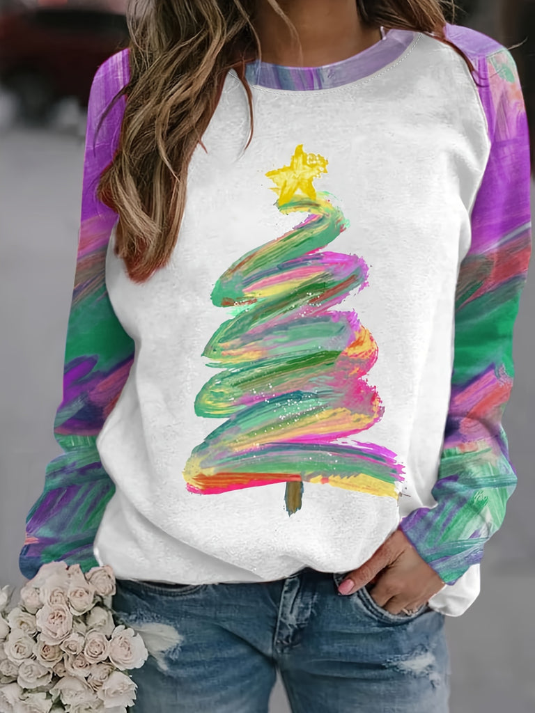 Christmas Tree Print Pullover Sweatshirt RK6301 Furdela