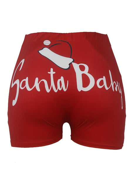 Santa Baby Print Skinny Shorts HF2104 Furdela