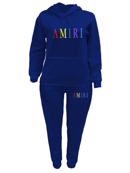 Plus Size Letter Print Kangaroo Pocket Tracksuit Set AT9055