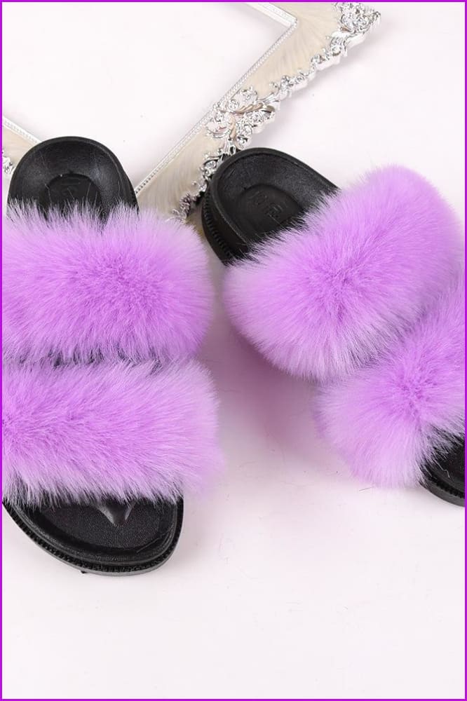 Double Belt Faux Fur Slides F988 - Furdela