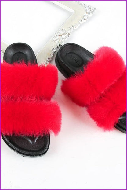 Double Belt Faux Fur Slides F988 - Furdela