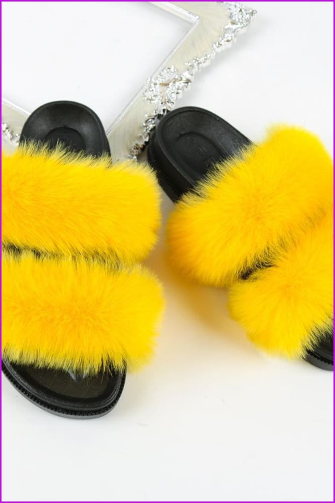 Double Belt Faux Fur Slides F988 - Furdela