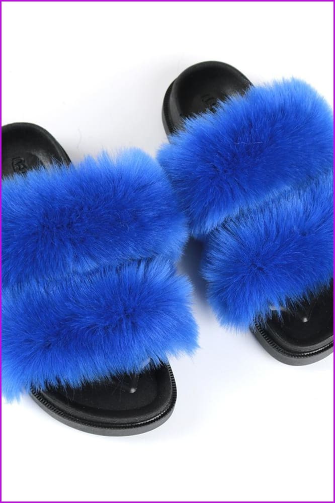 Double Belt Faux Fur Slides F988 - Furdela