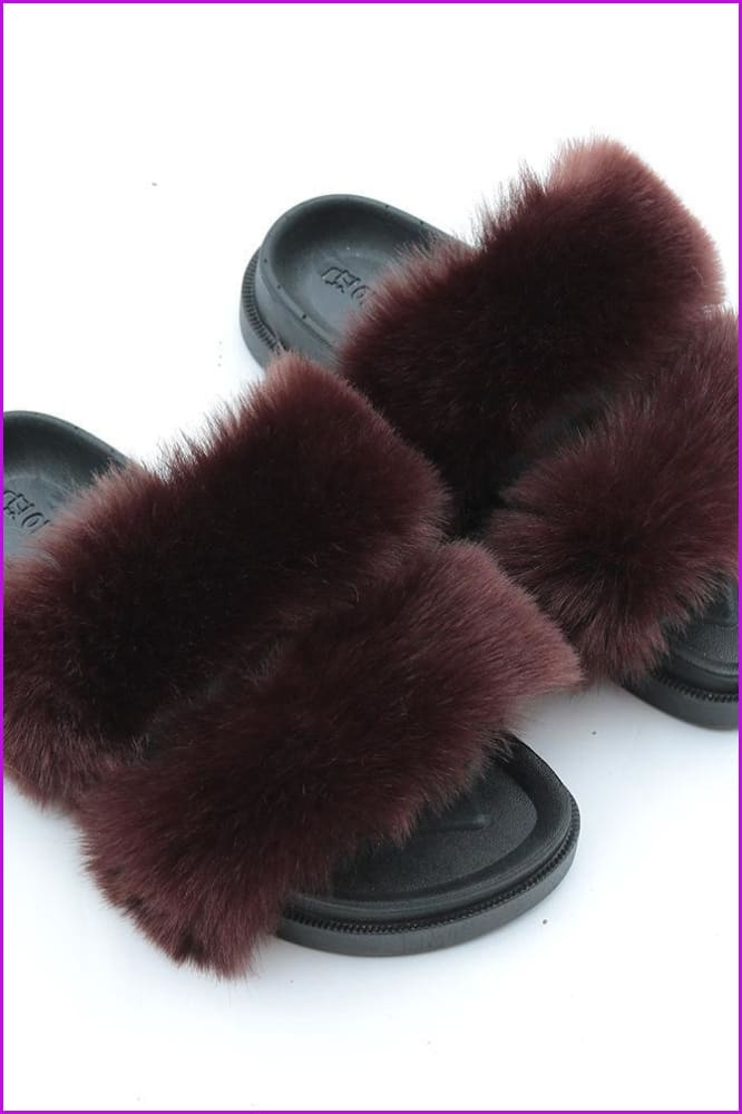 Double Belt Faux Fur Slides F988 - Furdela