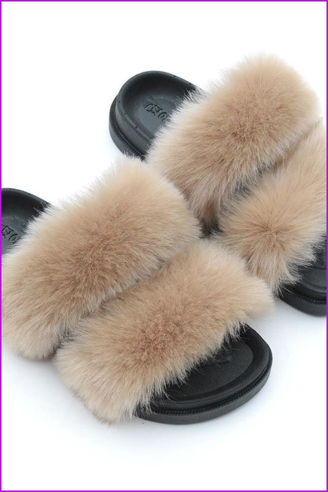 Double Belt Faux Fur Slides F988 - Furdela