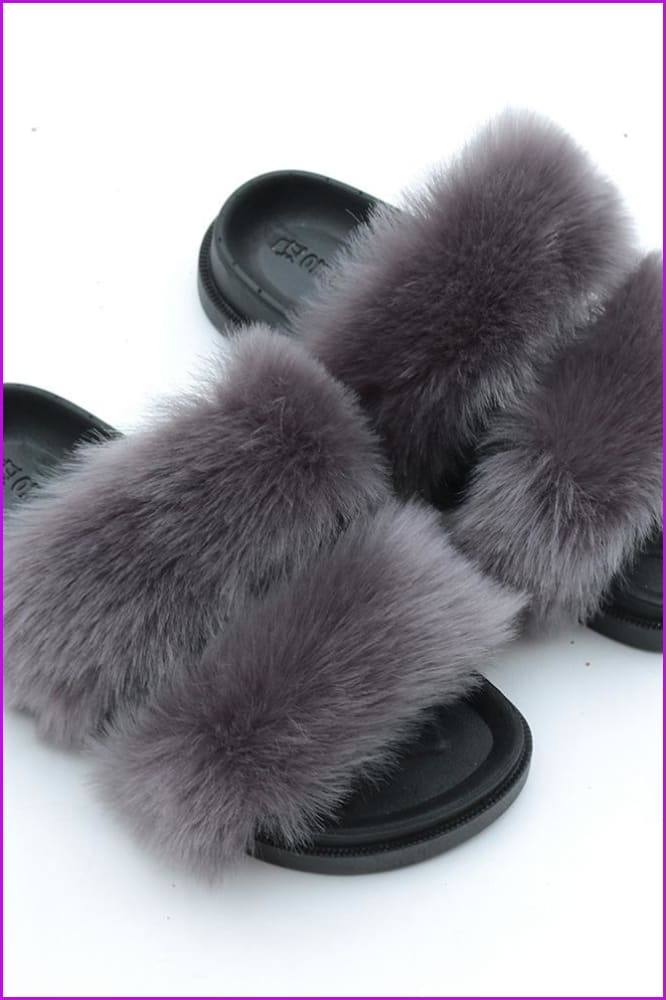 Double Belt Faux Fur Slides F988 - Furdela