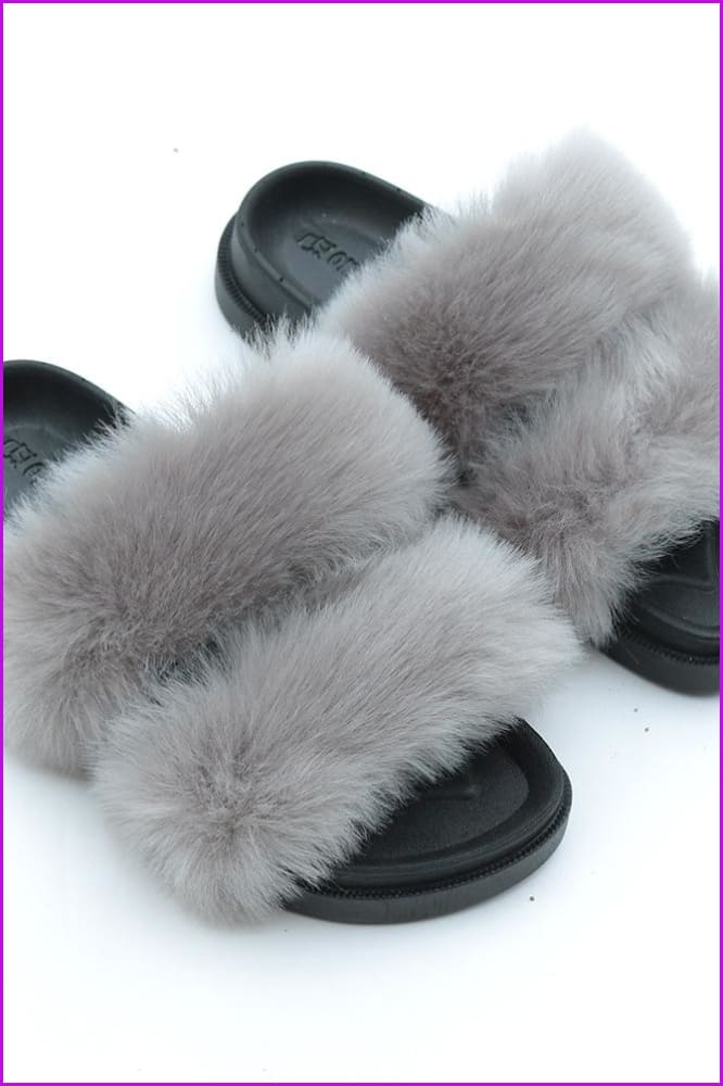 Double Belt Faux Fur Slides F988 - Furdela