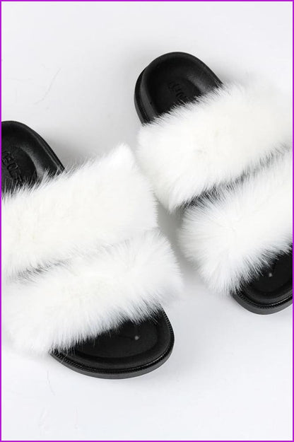 Double Belt Faux Fur Slides F988 - Furdela