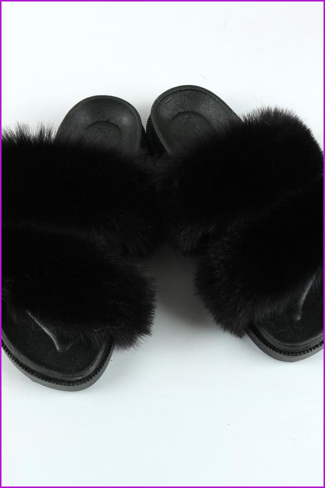 Double Belt Faux Fur Slides F988 - Furdela