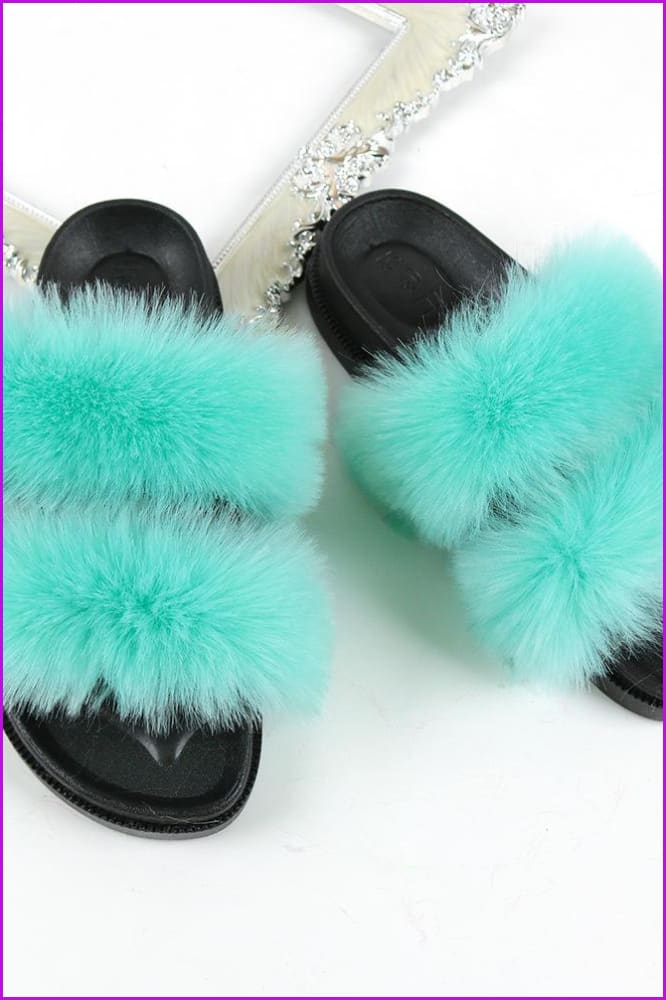 Double Belt Faux Fur Slides F988 - Furdela