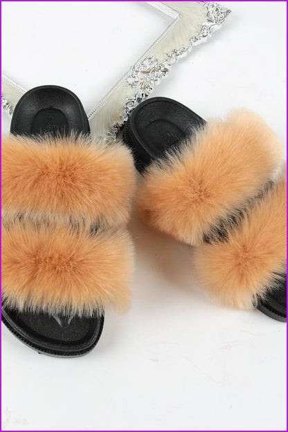 Double Belt Faux Fur Slides F988 - Furdela