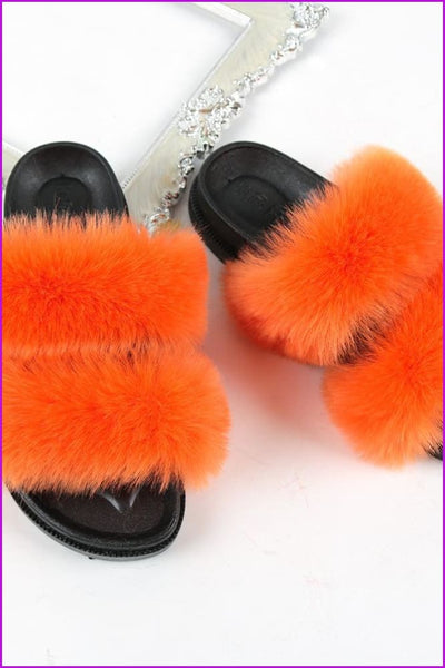 Double Belt Faux Fur Slides F988 - Furdela