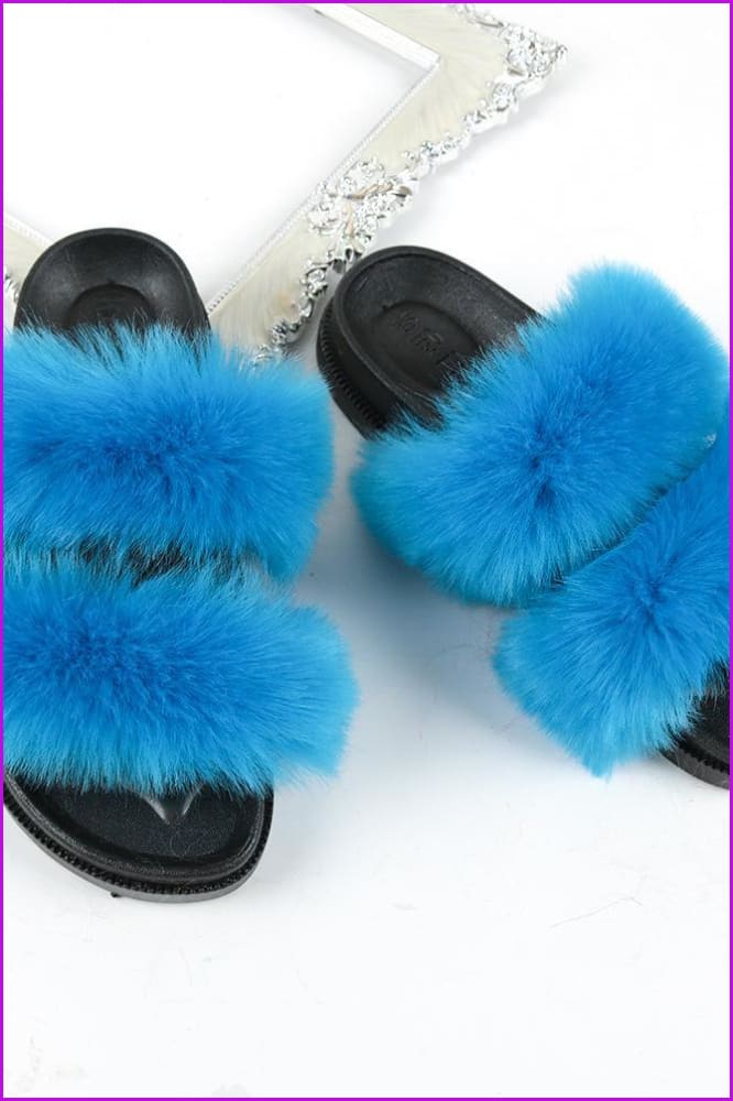 Double Belt Faux Fur Slides F988 - Furdela