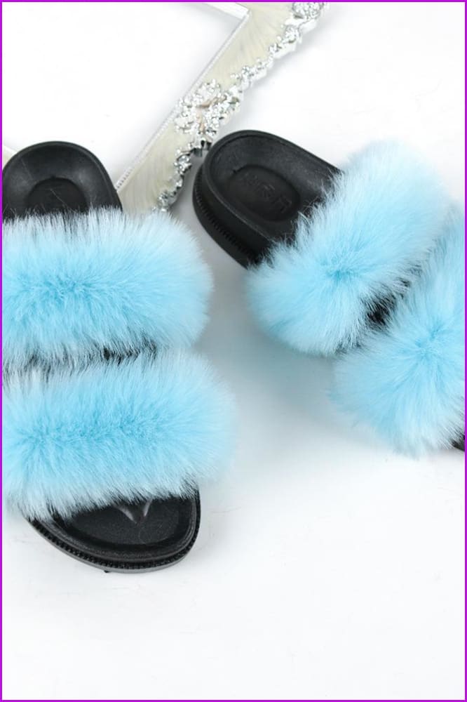 Double Belt Faux Fur Slides F988 - Furdela