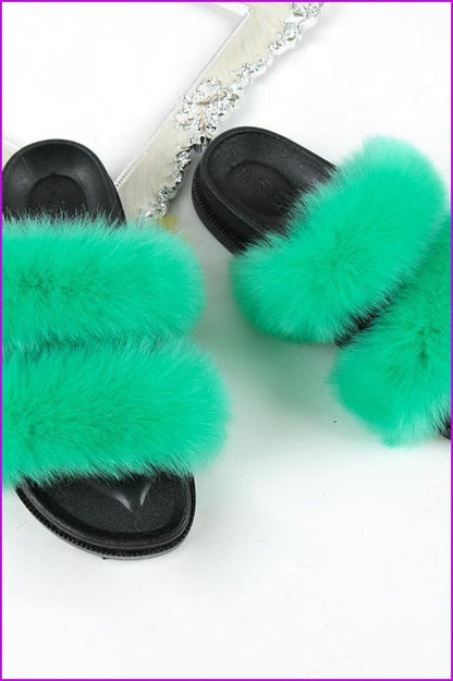 Double Belt Faux Fur Slides F988 - Furdela