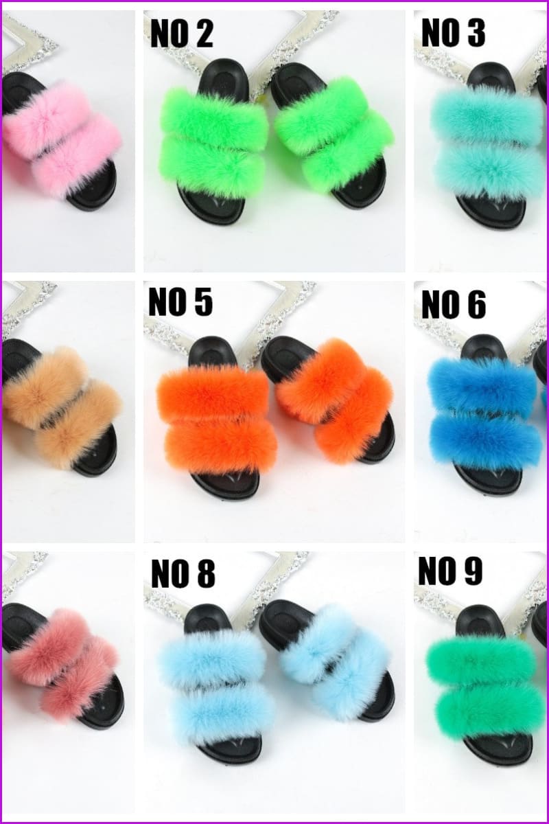 Double Belt Faux Fur Slides F988 - Furdela