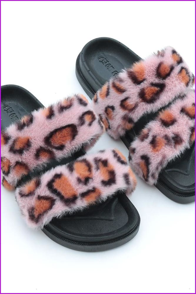 Double Belt Faux Fur Slides F989 - Furdela