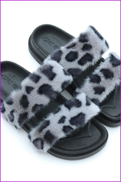 Double Belt Faux Fur Slides F989 - Furdela