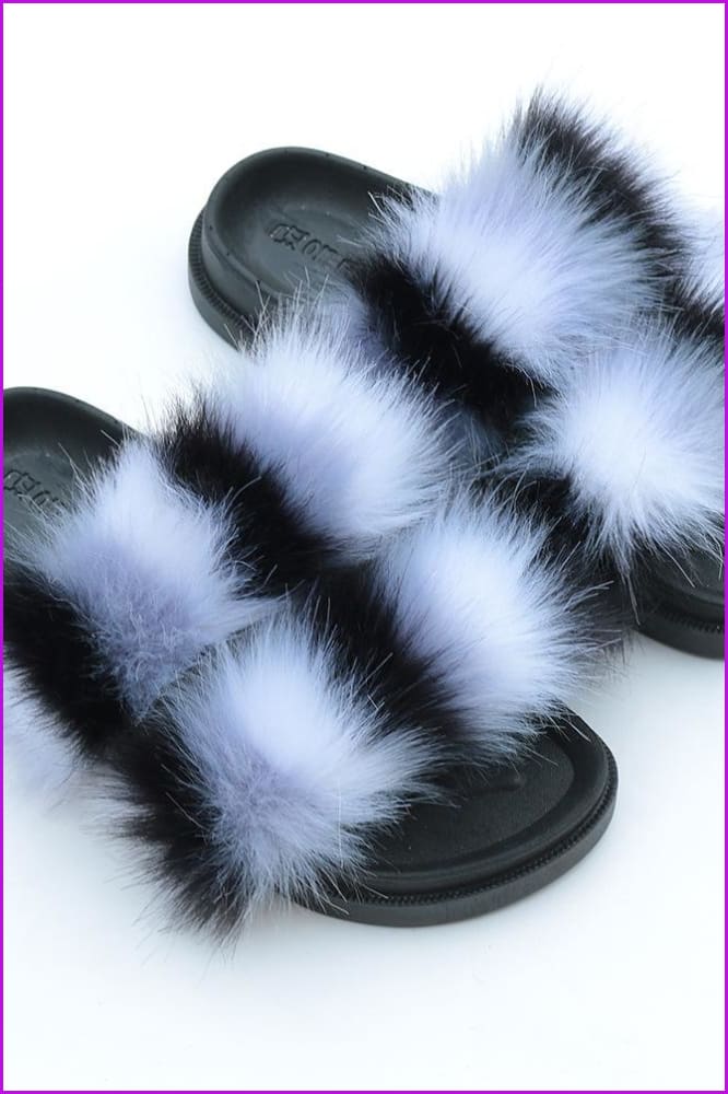 Double Belt Faux Fur Slides F989 - Furdela