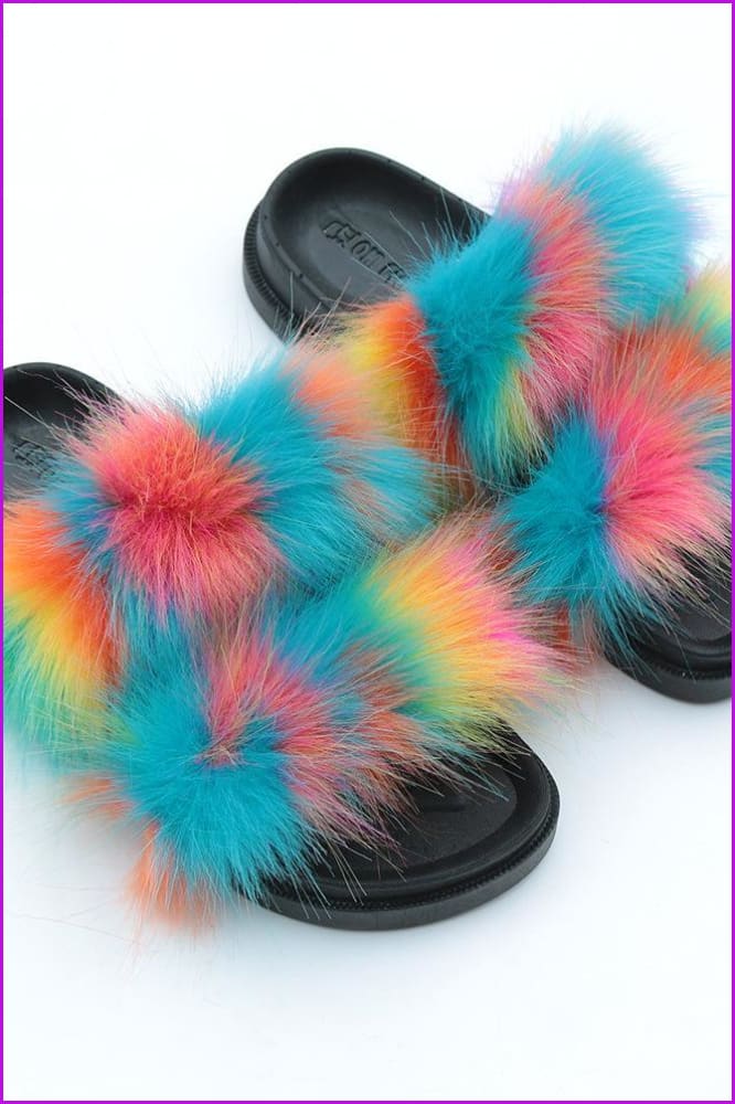 Double Belt Faux Fur Slides F989 - Furdela