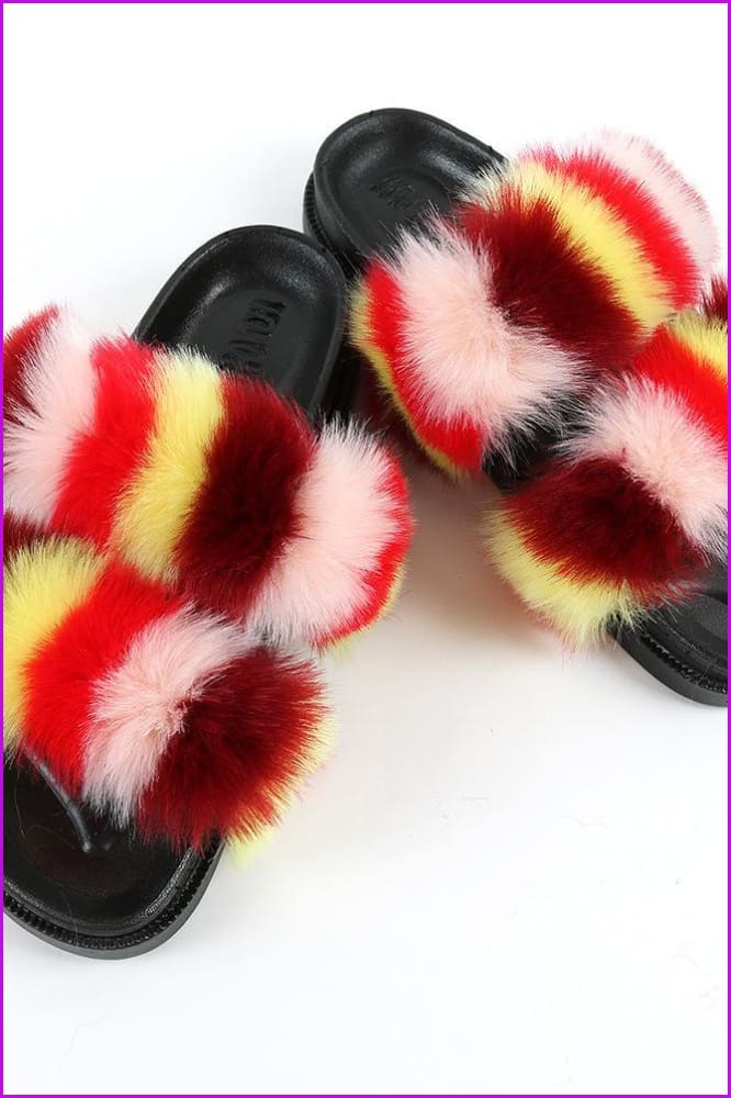 Double Belt Faux Fur Slides F989 - Furdela