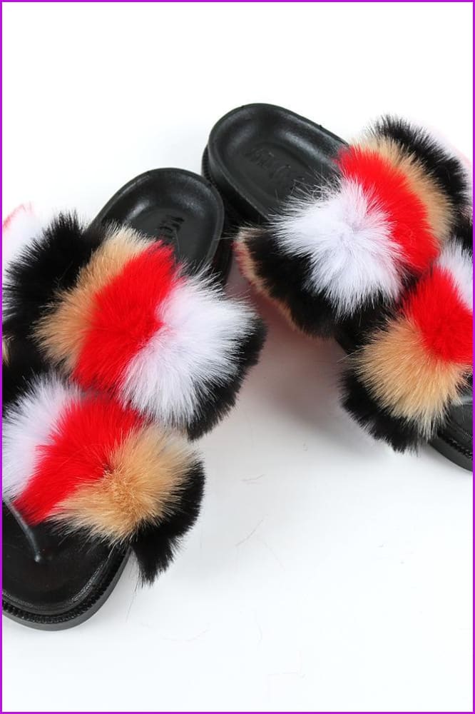 Double Belt Faux Fur Slides F989 - Furdela