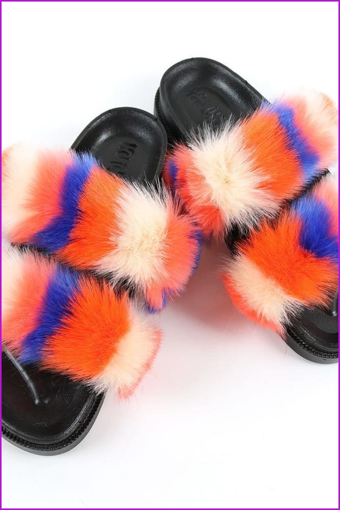 Double Belt Faux Fur Slides F989 - Furdela