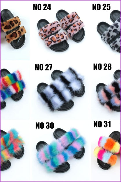 Double Belt Faux Fur Slides F989 - Furdela