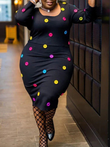 Plus Size Button Design Bodycon Dress AR5055