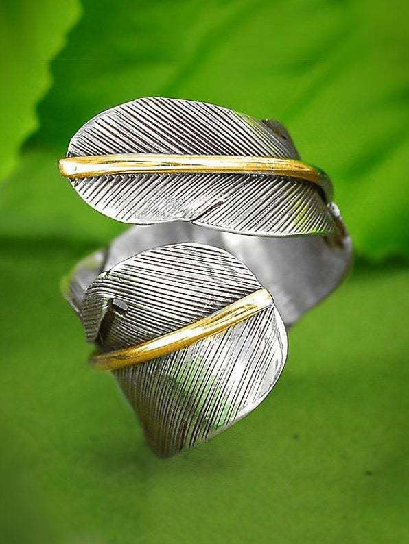 Ethnic Style Silver Feather Shape Open Ring Female Vintage Jewelry cc20