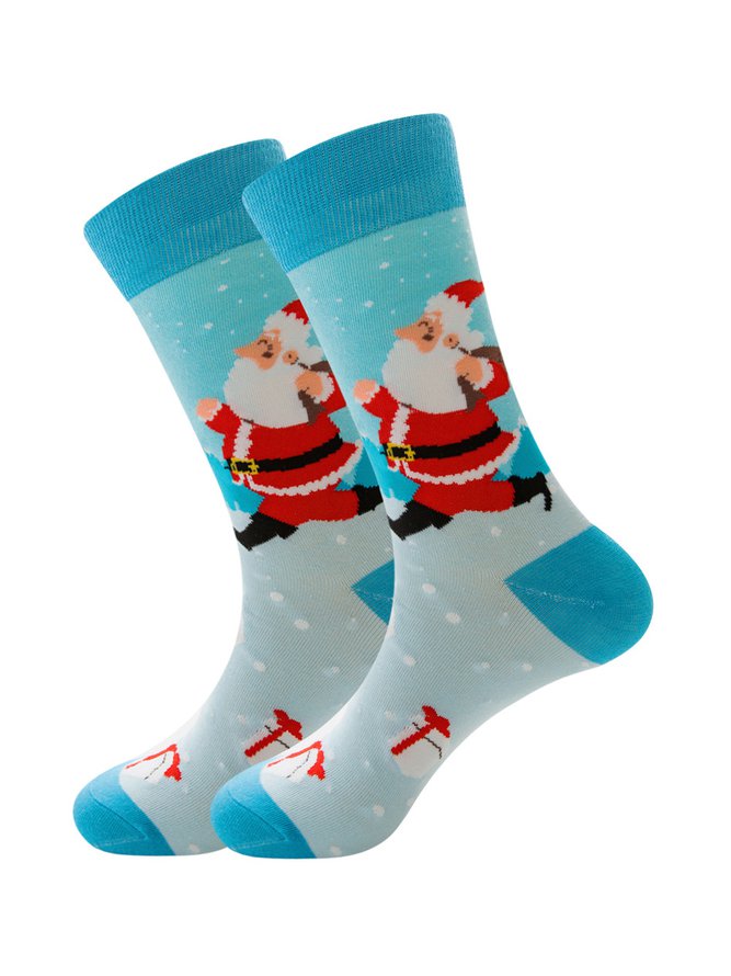 Christmas Cotton Jacquard Santa, Elk, Snowflake Pattern Socks, Festive Matching Red Socks PJ8 - Furdela