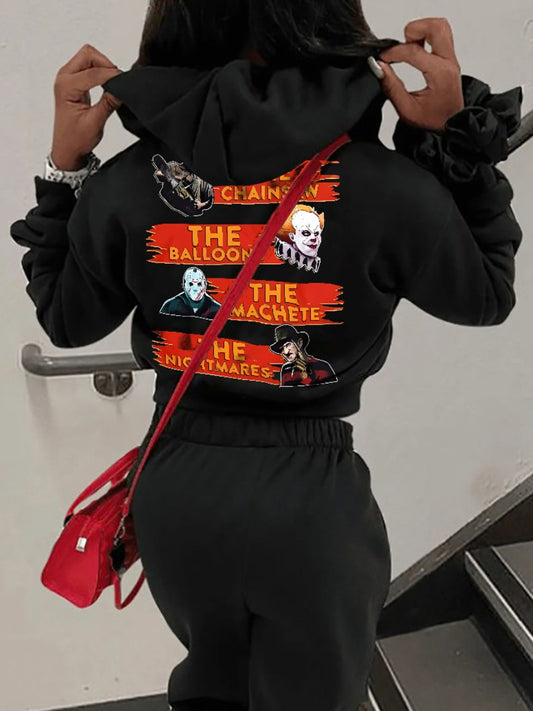 Pattern Kangaroo Pocket Print Letter Loose Hoodie BO3069