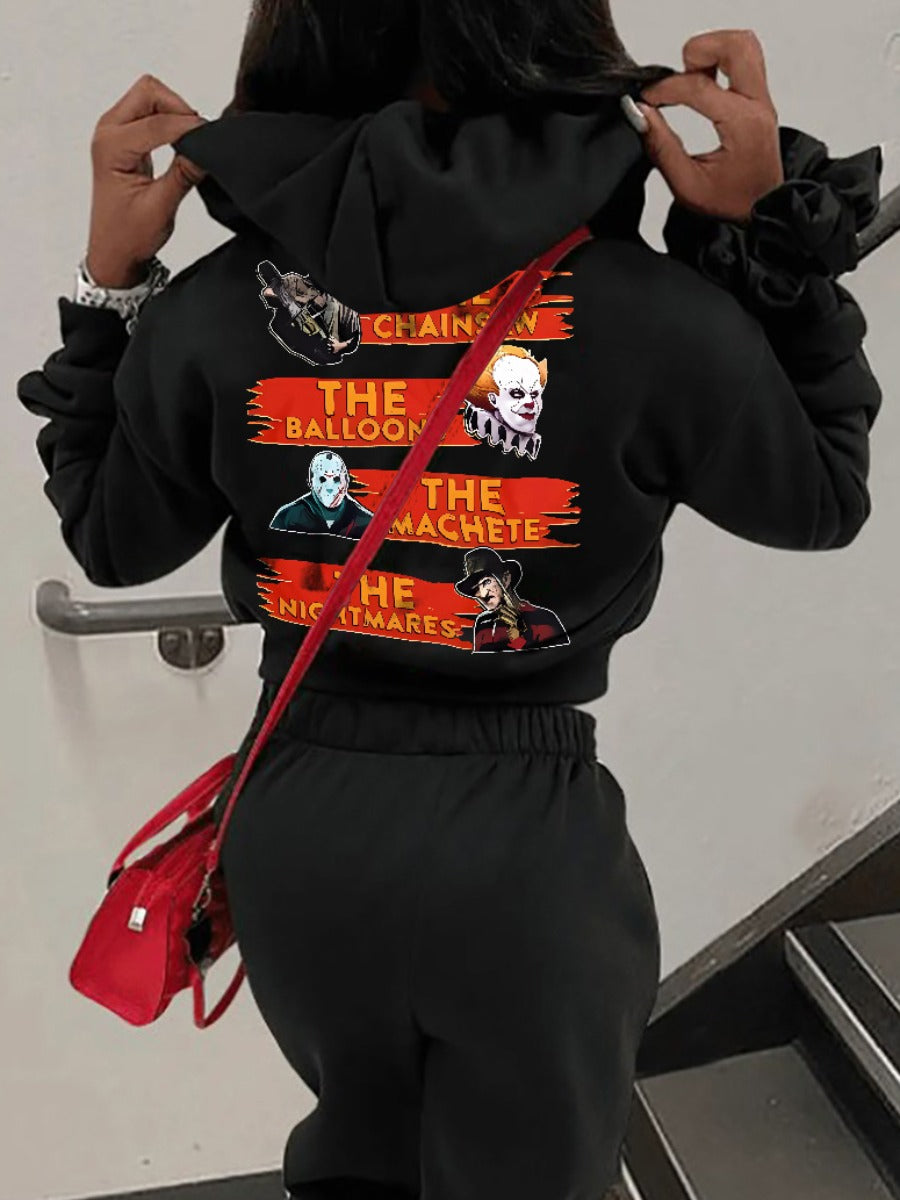 Pattern Kangaroo Pocket Print Letter Loose Hoodie BO3069