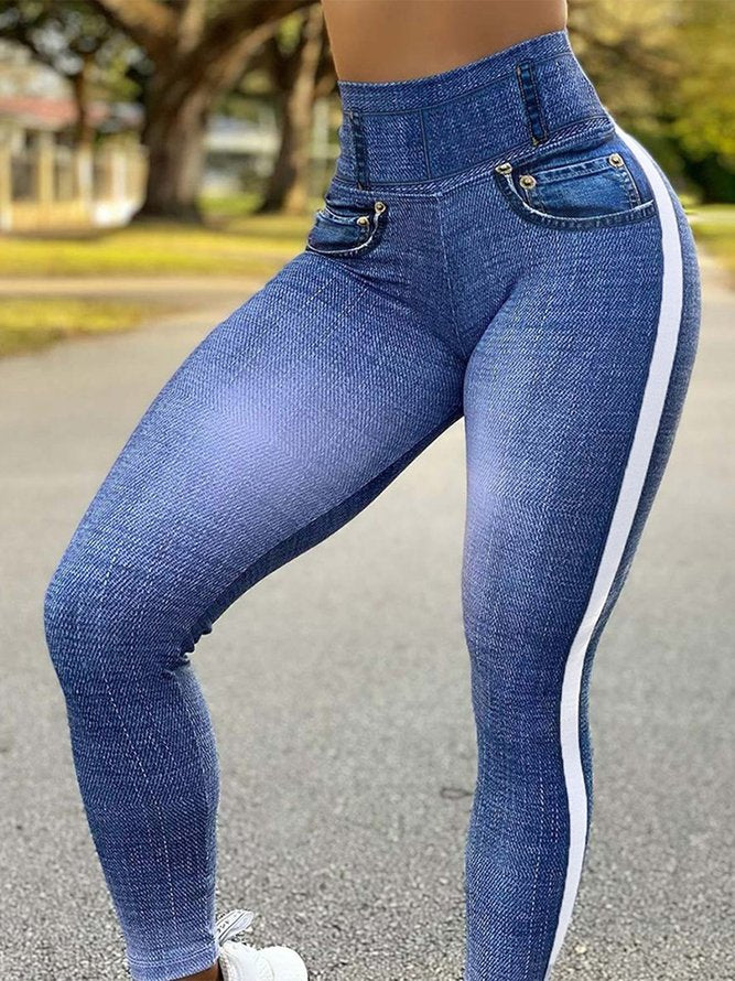 Denim Look Print High Waist Tummy Control Butt Lift Leggings OY33