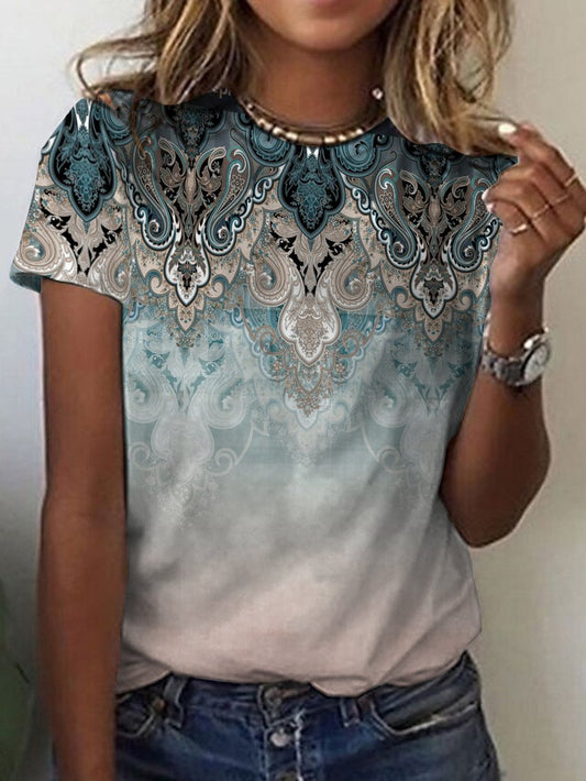 Women's Crew Neck Ethnic Ethnic Regular Fit T-Shirt AT10011