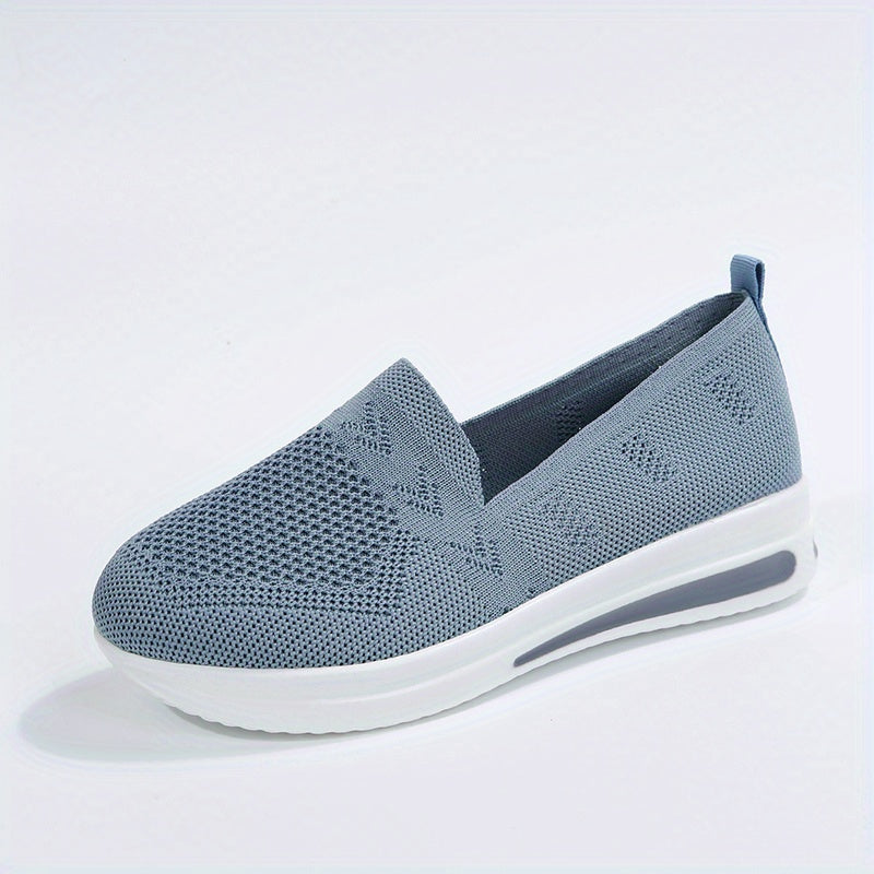 Women's Platform Knit Sneakers, Comfy Solid Color Slip On Sports Shoes, Casual Walking Shoes SE107