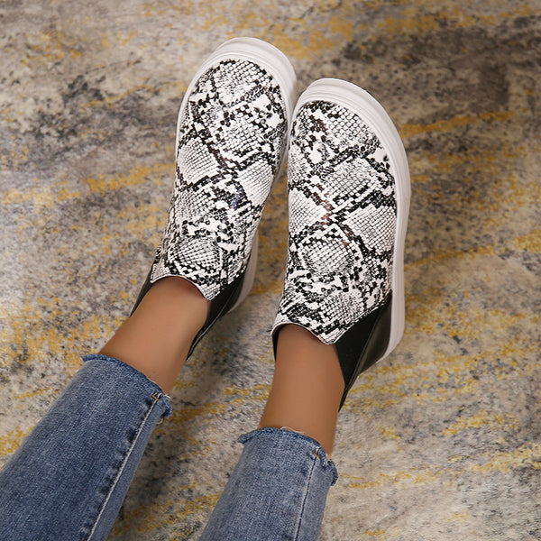 Women's Sneakers, Graffiti Faux Leather Low Top Elastic Band Ankel Skate Shoes SE1019