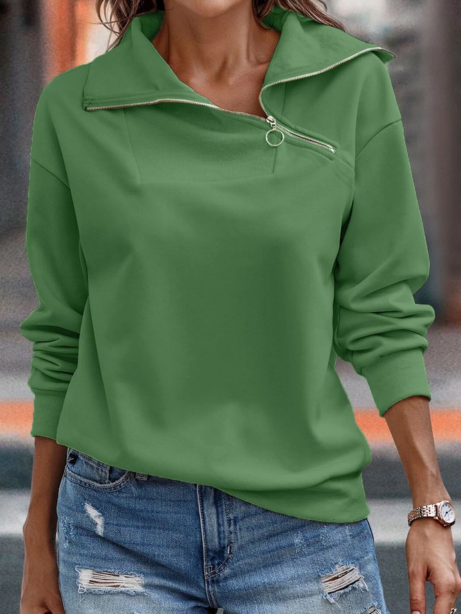 womens zip up plain causal vacation long sleeve fall&winter Sweatshirt PJ22 - Furdela