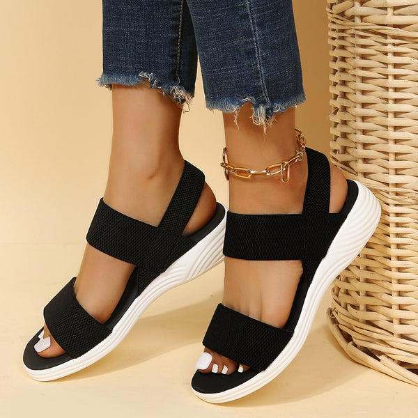 Women's Wedge Heeled Sandals, Platform Open Toe Solid Color Ankle Strap Sandals, Women's Comfy Open Toe Sandals SE1044