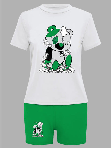 Cartoon Letter Print Shorts Set AR5012