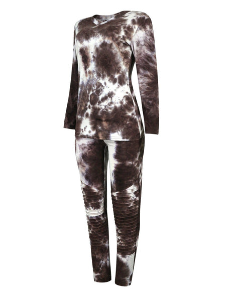 Plus Size V Neck Tie Dye Skinny Pants Set AC2054