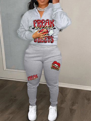 Plus Size Cartoon Letter Print Pants Set BO2157