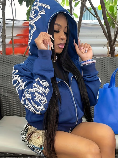 Letter Print Long Sleeve Zip Up Hoodies RG2041 Furdela