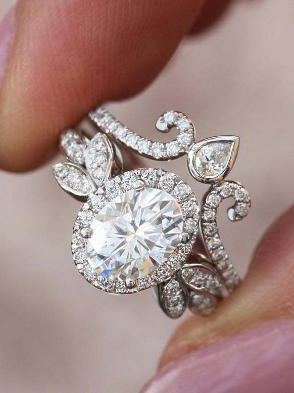 Elegant Crown Molding Diamond Ring Set Wedding Party Anniversary Women‘s’ Jewelry cc50